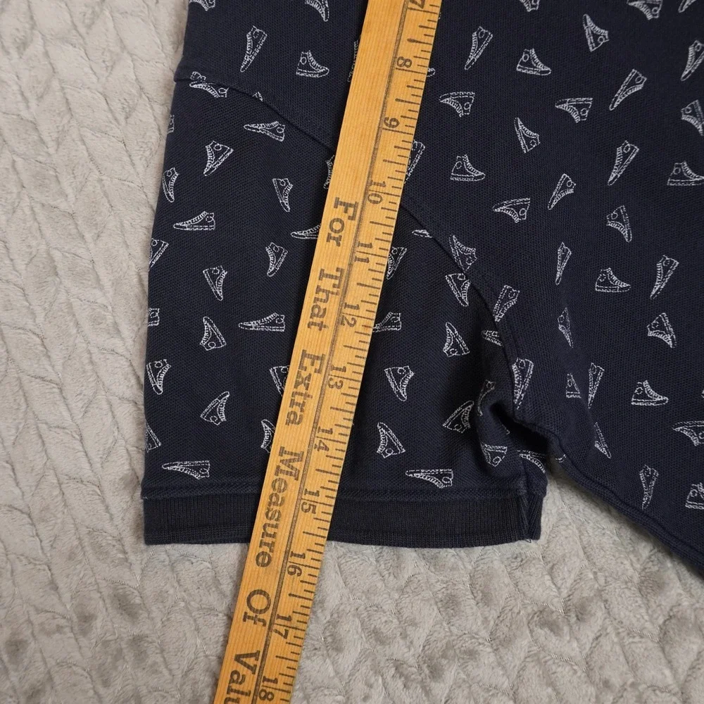 Converse Polo Shirt Boys L Navy Blue All Over Sneaker Print Short Sleeve Pique